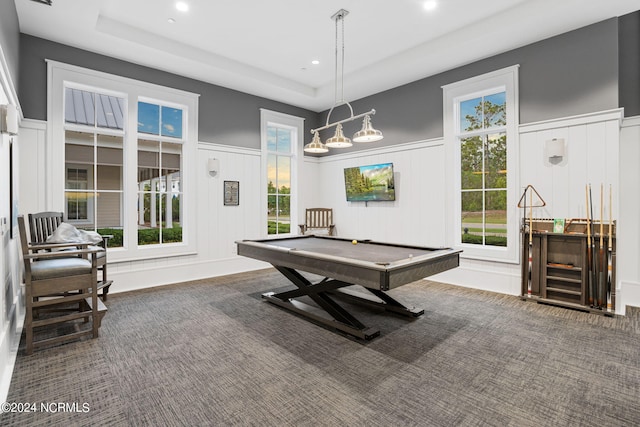 game room featuring billiards and carpet flooring