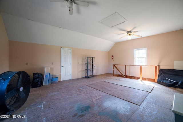 additional living space with lofted ceiling and ceiling fan