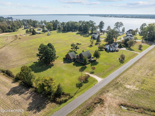 aerial view with a water view and a rural view