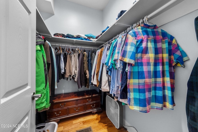 walk in closet with light wood-type flooring