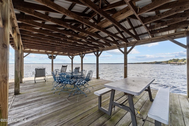 dock area with a water view