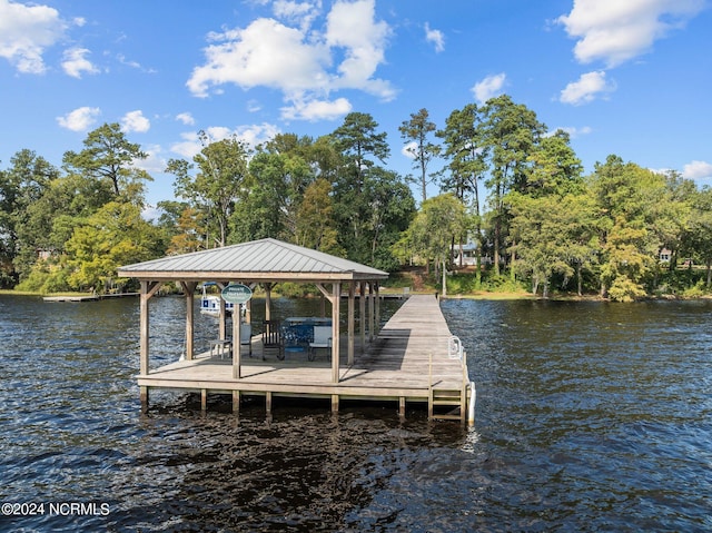 view of dock with a water view