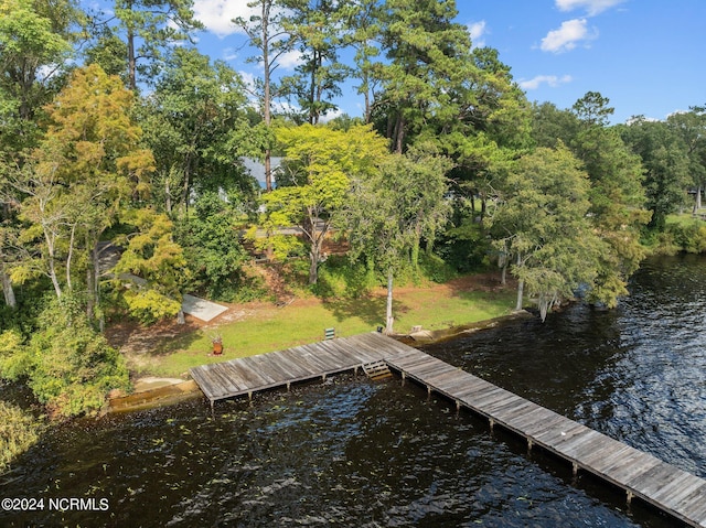 view of dock with a water view