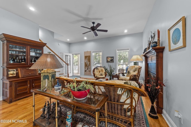 interior space featuring ceiling fan and light hardwood / wood-style flooring