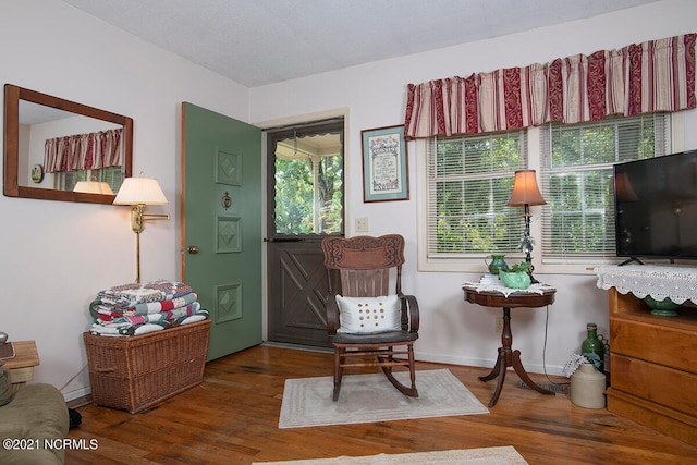 living area with hardwood / wood-style floors