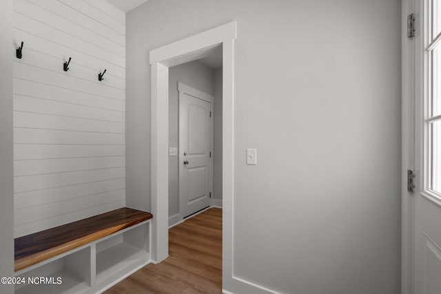 mudroom with hardwood / wood-style flooring