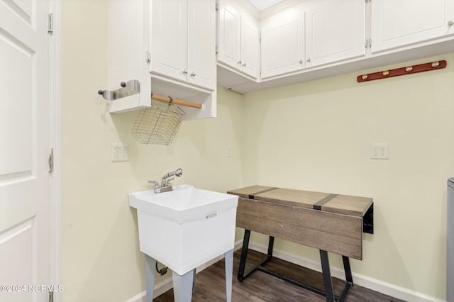 washroom with dark hardwood / wood-style floors and sink