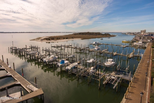 view of water feature featuring a dock