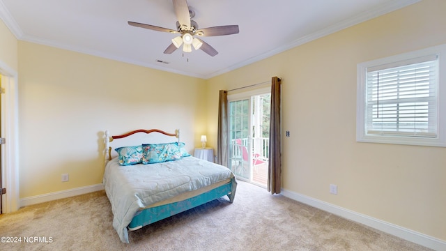 250 Riverside Dr, Sneads Ferry, NC 28460 - bedroom with access to outside, crown molding, carpet, and a ceiling fan