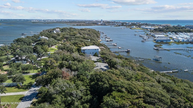 aerial view featuring a water view