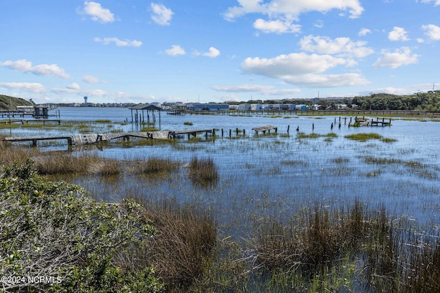 dock area featuring a water view