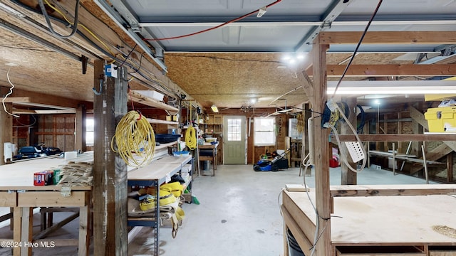 basement featuring a workshop area