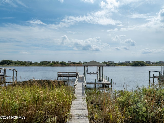 dock area with a water view