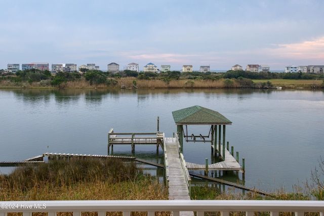 view of dock featuring a water view