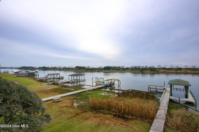 view of dock with a water view