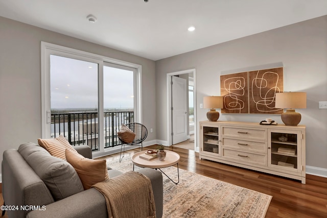 sitting room featuring dark hardwood / wood-style flooring