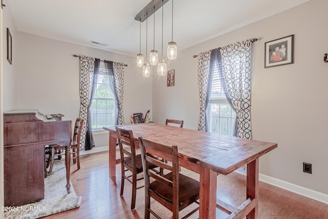 dining area with light hardwood / wood-style flooring and a wealth of natural light