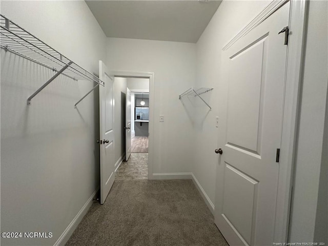 spacious closet with dark carpet