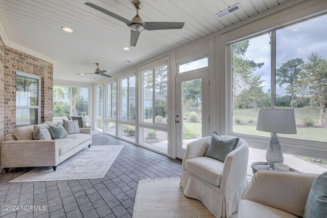 8711 Compass Pointe W Wynd Wynd NE, Leland, NC 28451 - sunroom / solarium with ceiling fan, visible vents, and a wealth of natural light