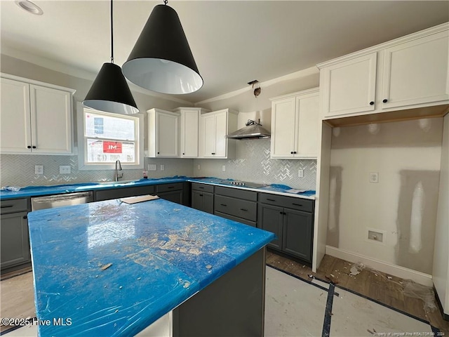 kitchen featuring a center island, gray cabinets, and white cabinetry