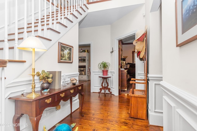 hall featuring dark wood-type flooring