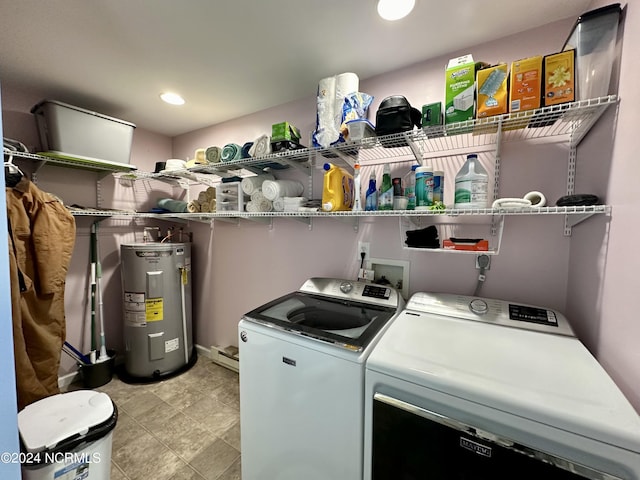 washroom with independent washer and dryer and electric water heater