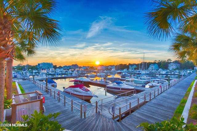 view of dock with a water view