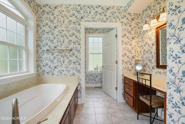 bathroom featuring tile patterned flooring and a bathing tub