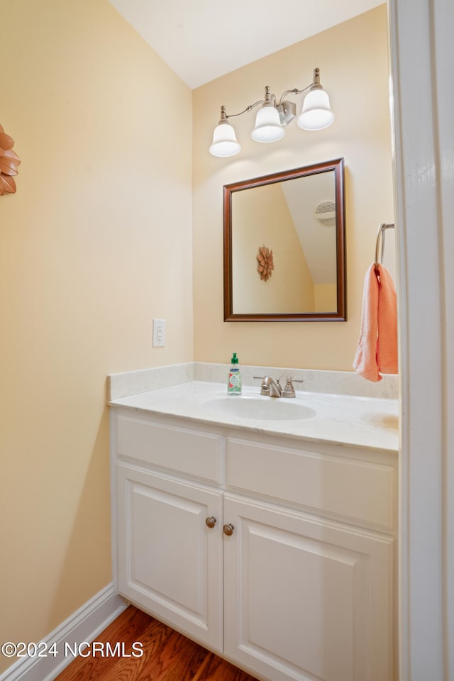 bathroom featuring wood-type flooring and vanity