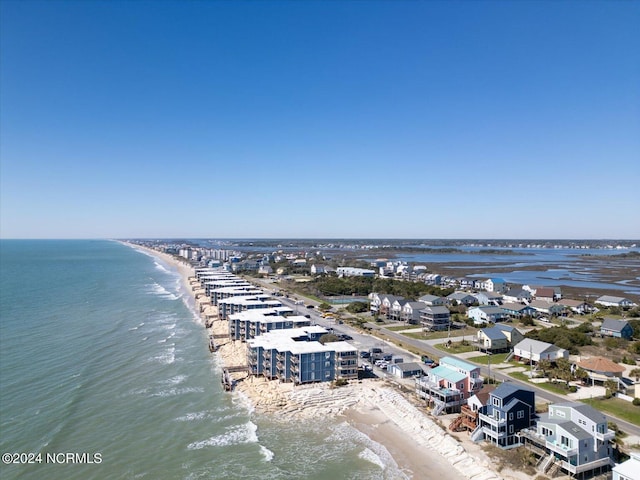 aerial view featuring a beach view and a water view
