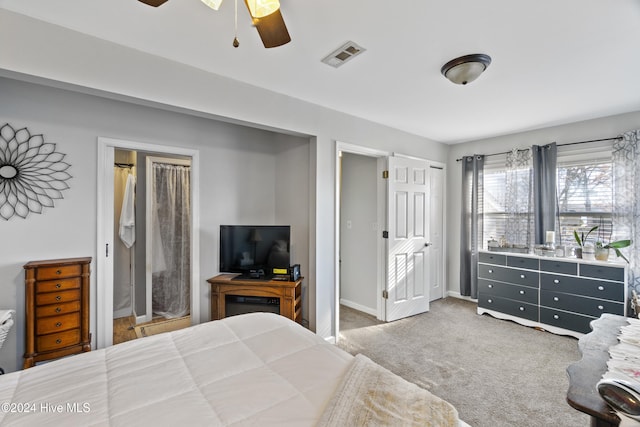 bedroom featuring carpet floors and ceiling fan