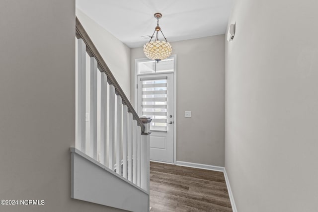 foyer entrance with hardwood / wood-style flooring