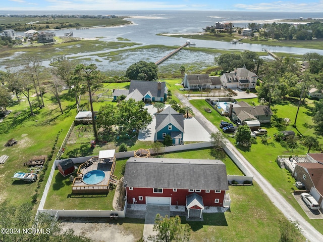 bird's eye view featuring a water view