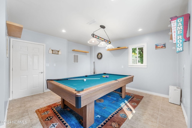 recreation room with billiards and light tile patterned floors