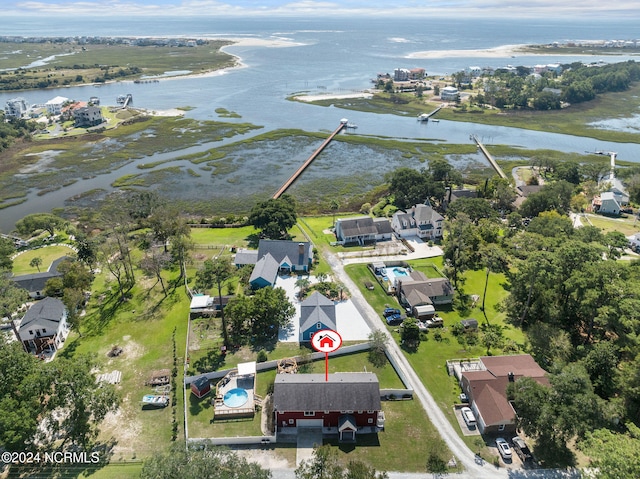 bird's eye view featuring a water view