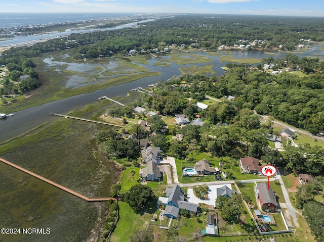 bird's eye view featuring a water view