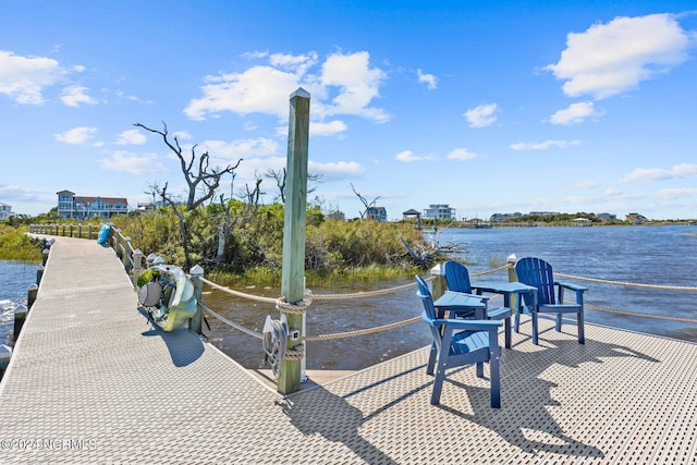 dock area with a water view