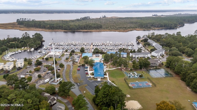 aerial view featuring a water view