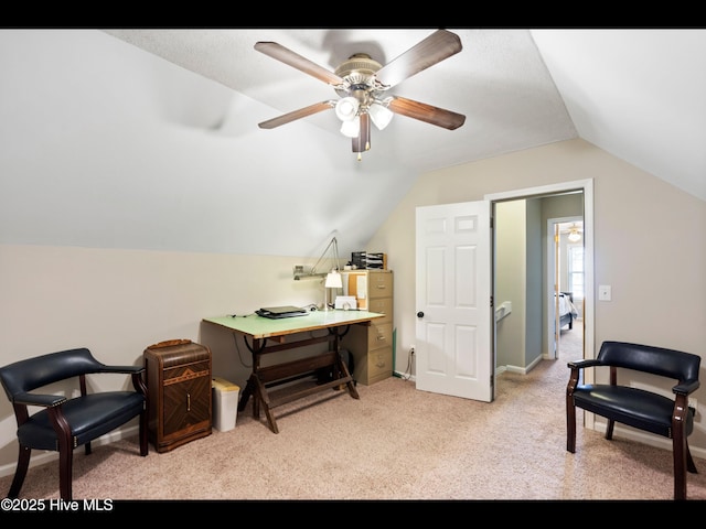 1204 Maple Ridge Rd, Wilmington, NC 28411 - carpeted home office with lofted ceiling and ceiling fan