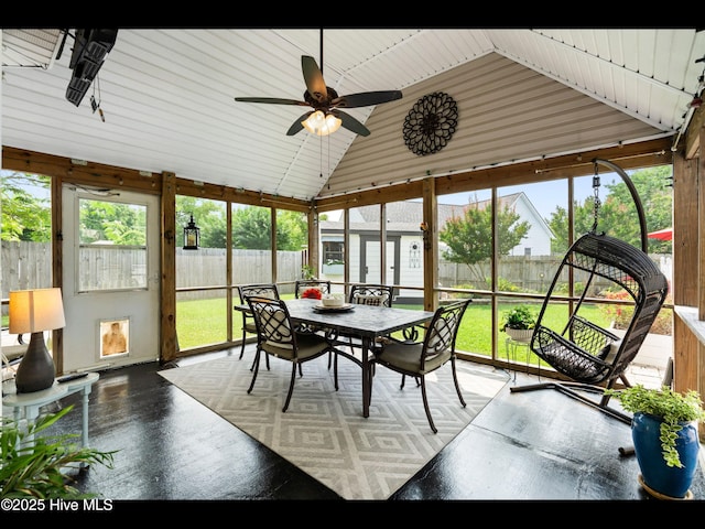 1204 Maple Ridge Rd, Wilmington, NC 28411 - sunroom / solarium featuring lofted ceiling, ceiling fan, and outdoor dining area