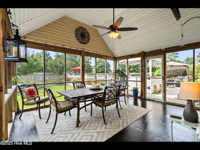 1204 Maple Ridge Rd, Wilmington, NC 28411 - sunroom / solarium with vaulted ceiling, a ceiling fan, and outdoor dining space