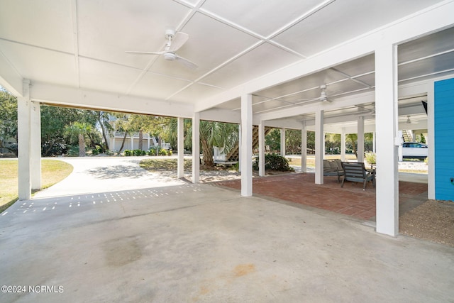 view of patio featuring ceiling fan