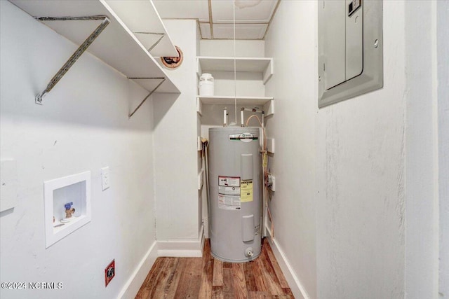 utility room with electric panel and electric water heater