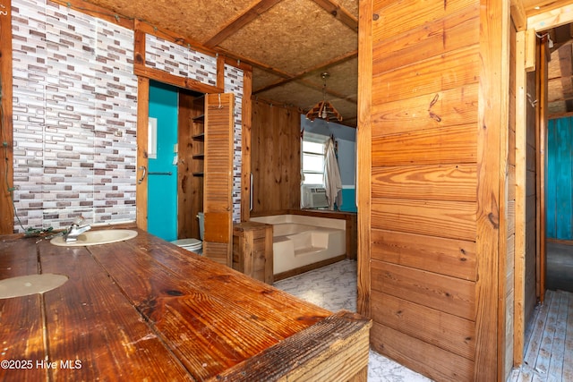 interior space featuring wooden walls and sink