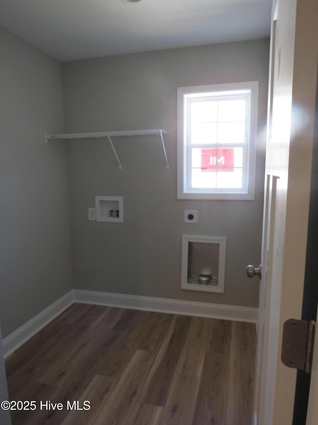 clothes washing area with washer hookup, dark hardwood / wood-style floors, and hookup for an electric dryer