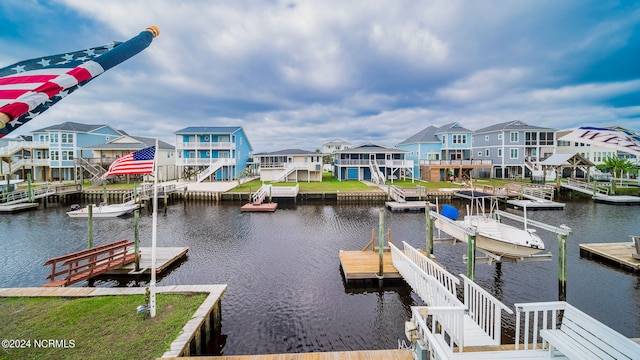 view of dock with a water view