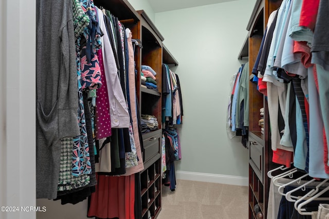 spacious closet with light colored carpet