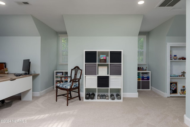 office space featuring light colored carpet and plenty of natural light