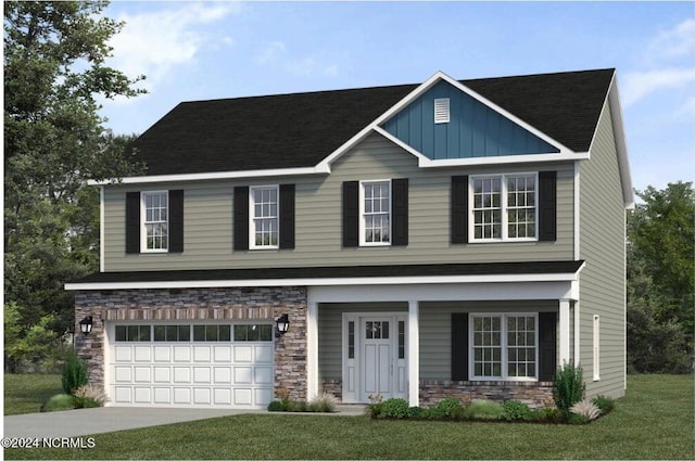 view of front facade with a front lawn and a garage