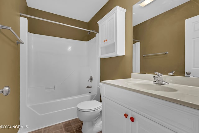 full bathroom with shower / bathing tub combination, vanity, and toilet